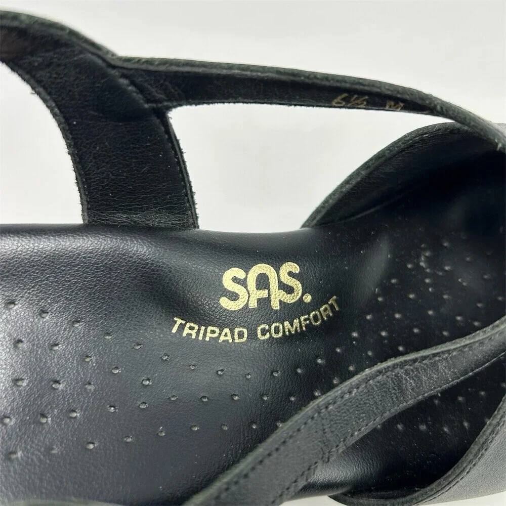 SAS Caress Women's Slingback Wedge Sandals Black Tripad Comfort Size 6.5 M